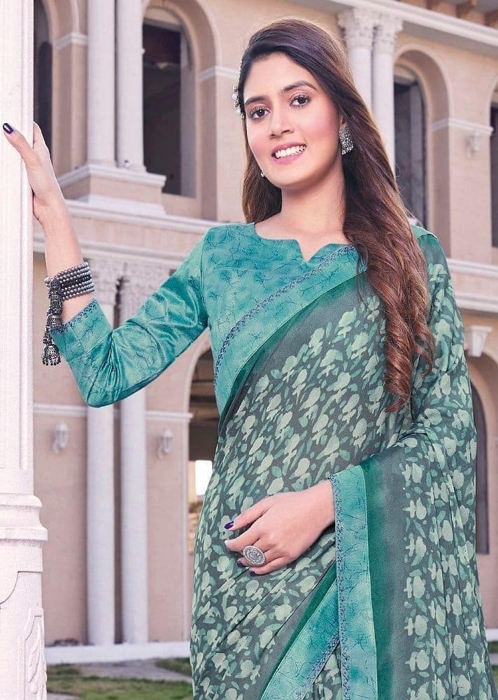 Digital Printed Georgette Saree in Grey view 2