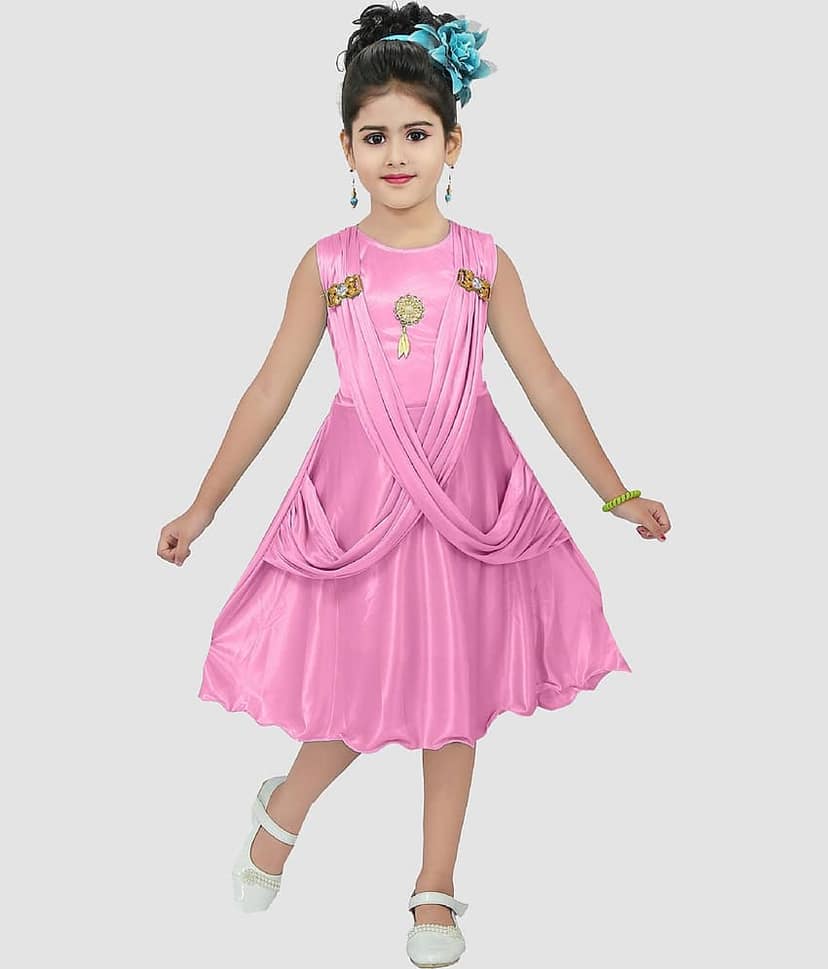 9stiches Satin Frock For Girls ( Pack of 1 , Pink )