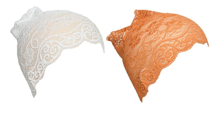 Girls and Womens Hijab Cap Hijab Headband, Under Hijab Scarf White and Orange Naqab Head Scarf (2 pcs) view 2