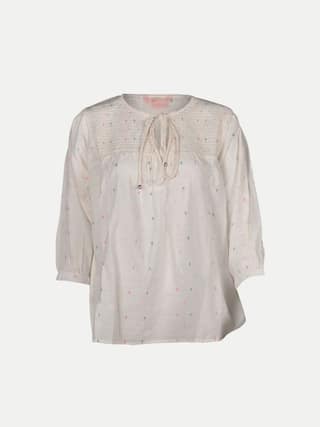 Women Off White Blouse With Keyhole Neckline