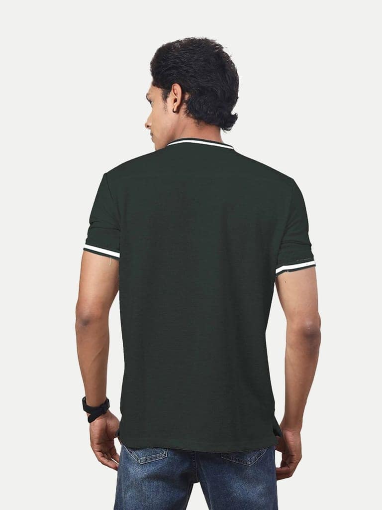 Men Olive Round Neck Tee with Sleeve Print view 4