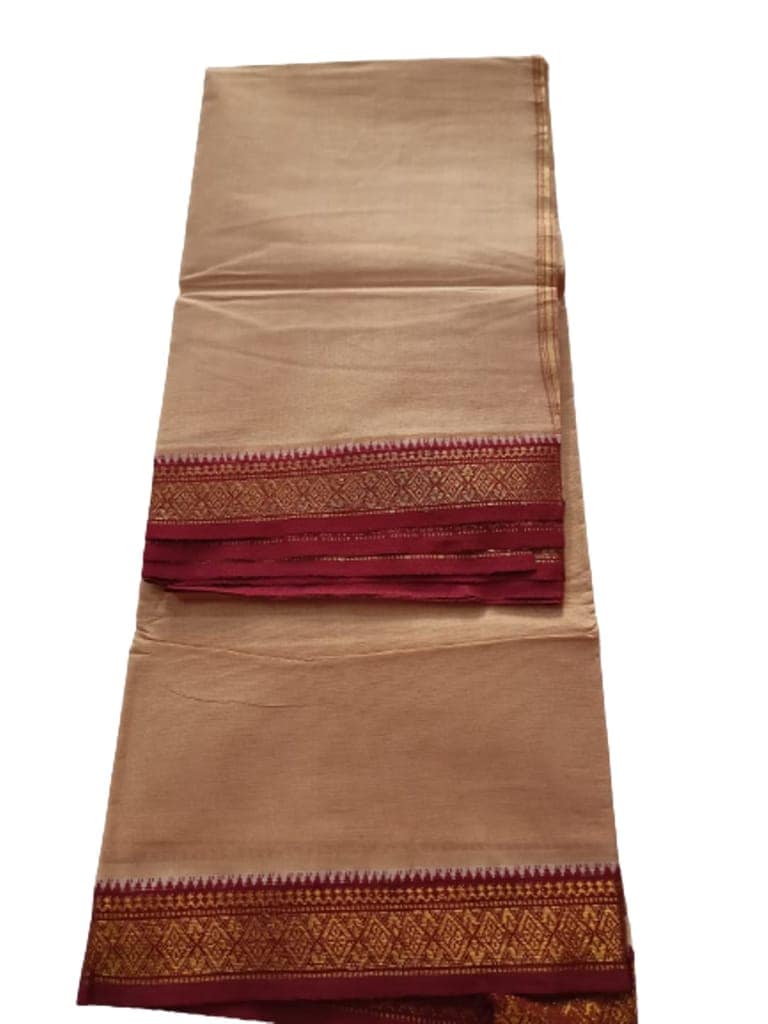 Jinka Lakshmi Collections 100% Handloom Biege Color Cotton Dhoti With Zari Border Up and Down 4 Meters Unstitched Pack of 2 (Multicolor-05) view 4