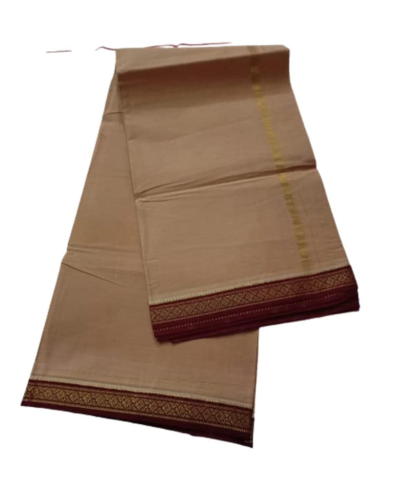 Jinka Lakshmi Collections 100% Handloom Biege Color Cotton Dhoti With Zari Border Up and Down 4 Meters Unstitched Pack of 2 (Multicolor-05) view 7