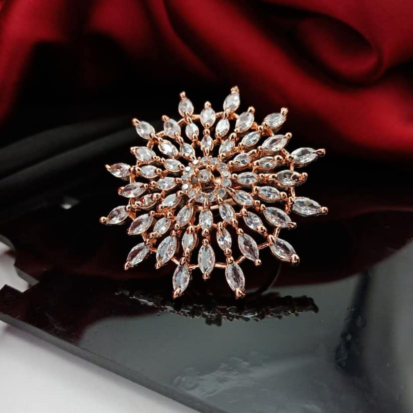 American diamond adjustable Rose plated ring view 2