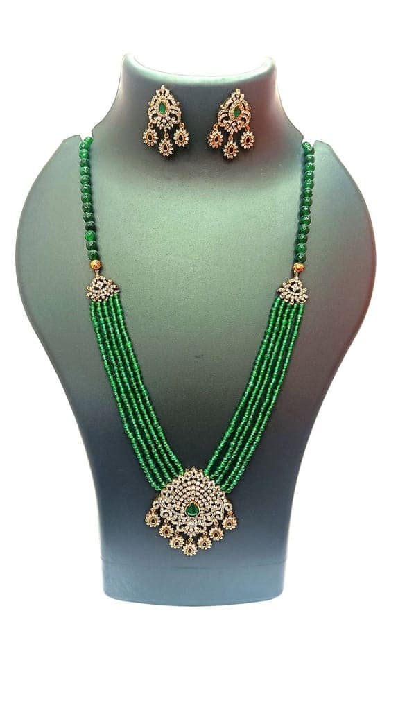 Green Stone Necklace Set with Earrings