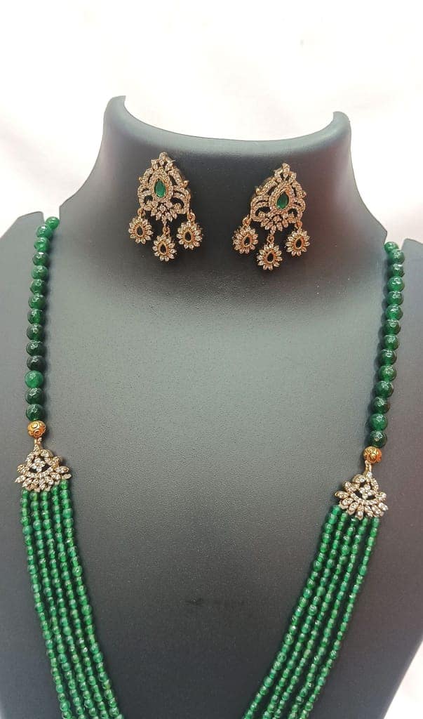 Green Stone Necklace Set with Earrings view 2