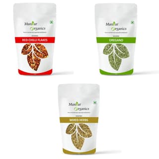 ManHar Organics Chilly Flakes 100gm, Oregano 100gm & Mixed Herbs 150gm Combo (Pack of 350gm)