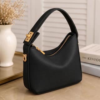 Women’s White Hobo Handbag | Stylish Handheld & Shoulder Bag (Black Pebble)