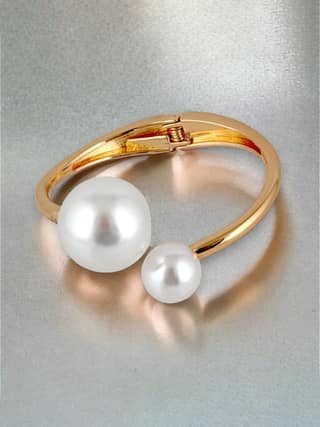 LUCKY JEWELLERY Fashion Jewellery Stylish Gold Plating Bangle Big and Small Pearl Adjustable Cuff Bracelets Gifts for Teen Girls Bracelet for Women & Girls (375-CHB2-1304)