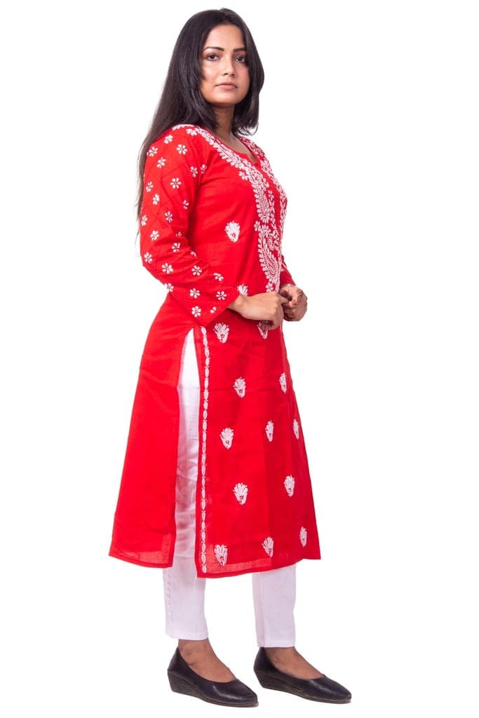 SNAPFAB Chikan Art Handicraft Red Chikankari Women Kurta view 2