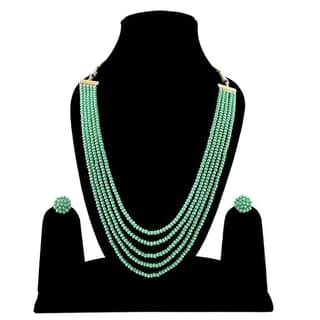 Manbhar Gems - Crystal Gemstone Beads Necklace Set for girl and Women 5 layer Mala With Stud Earring stylish traditional Rama Green Beaded Haar Fashion jewellery