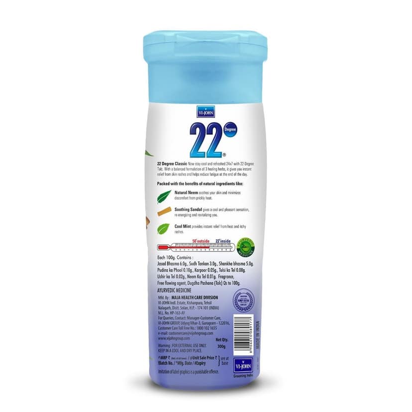 Vi-John 22 Degree Cooling Talc Beat the Heat Neem,Sandal and Mint-300g (Pack of 12) view 3