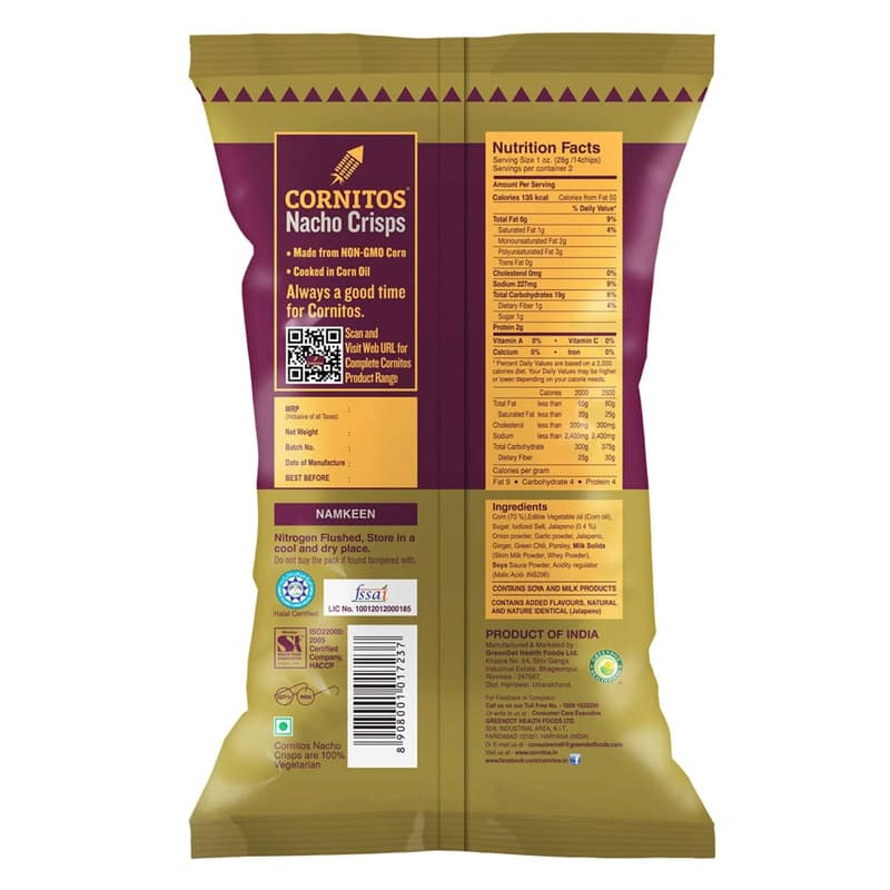 Cornitos Nachos Crisps, Sizzlin Jalapeno, Corn Chip, 60G view 2