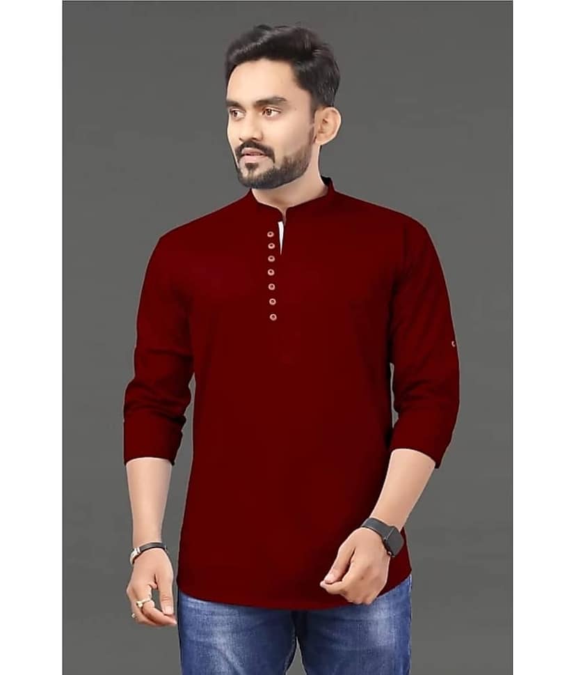 Nofilter Cotton Blend Plain Regular Kurta For Men ( Maroon )