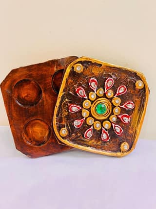 Wooden Coin Box and Flower Vase Gift Set, Medium and Small Sizes, Silver & Gold Coins, Home Decor