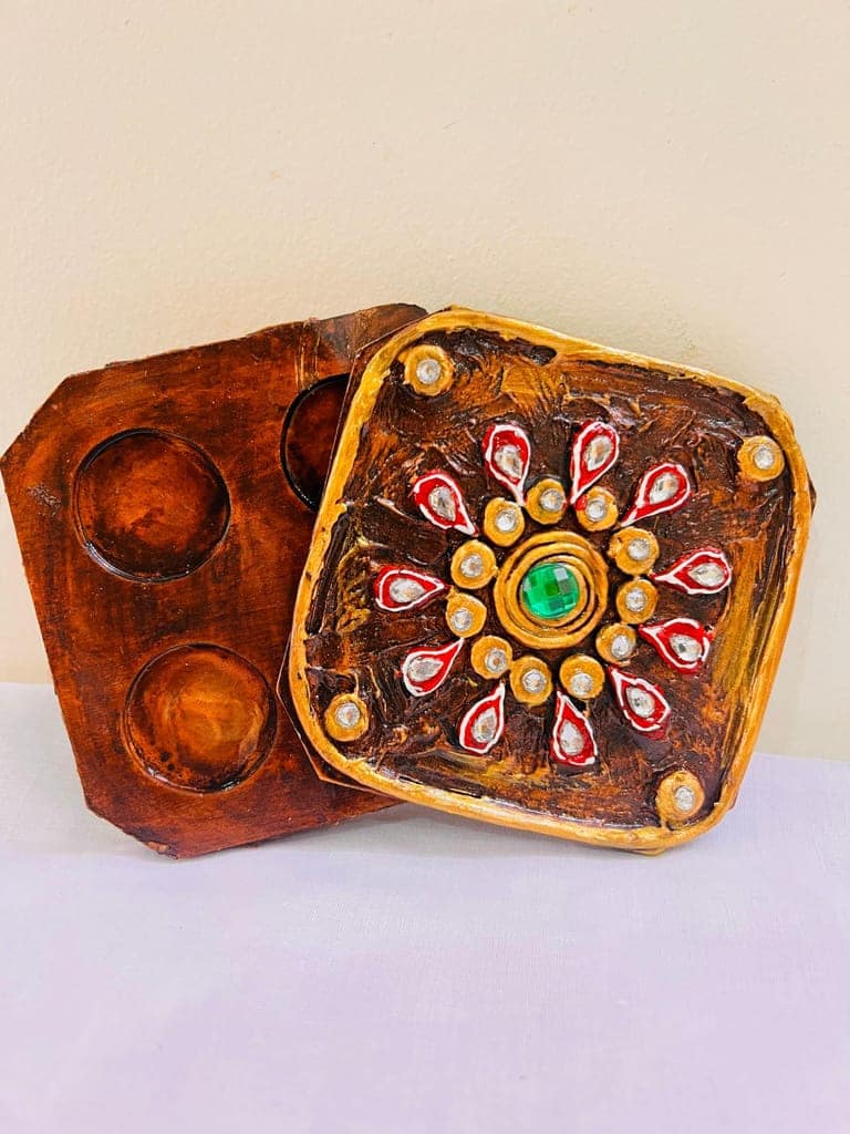 Wooden Coin Box and Flower Vase Gift Set, Medium and Small Sizes, Silver & Gold Coins, Home Decor