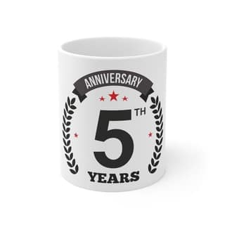 DARSHANS Ceramic 5th Anniversary Printed Coffee Mug (Color: White, Capacity:330ml)