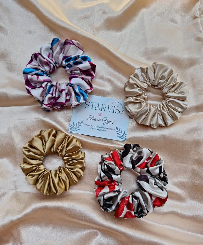 Starvis Soft Luxury Satin Scrunchies for women girls, Scrunchies for wrist | PACK OF 4 | Silk Pastel Nude colors,Hair Ties combo, Anti-Hair-Breakage, Hair Scrunchie Set for Girls, Women, Mom, Sister Starvis Soft Luxury Satin Scrunchies for women girls, S