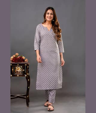 Shivaradhya designers Cotton Printed Kurti With Pants Women's Stitched Salwar Suit - Grey ( Pack of 1 )