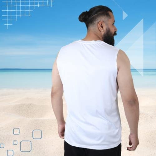 Men's Gym Sleeveless T-Shirt White - Drifit, Quick Dry Sports Tank Top, Sando Vest view 5