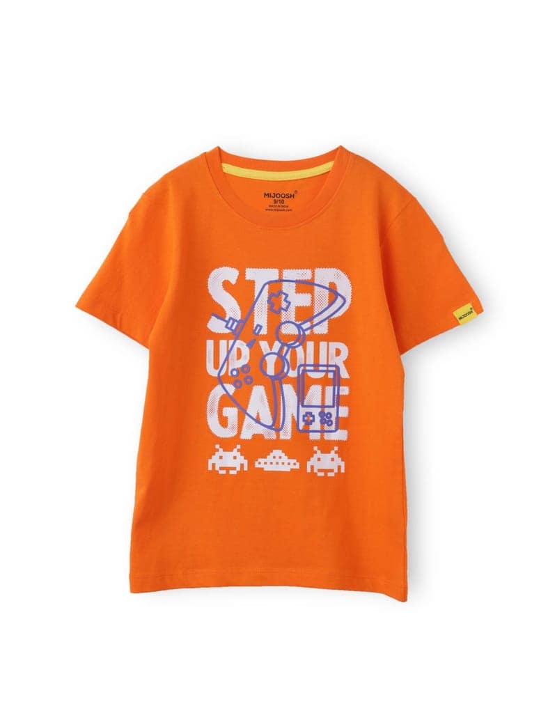 Boys T-Shirt All Aboard Blue / Scarlet Ibis Orange, Soft Cotton, Ages 7-14 (2pcs pack) view 3