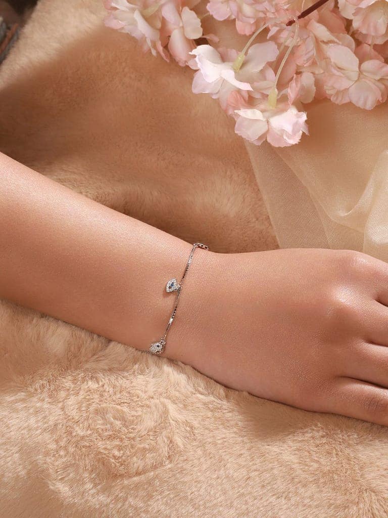 925 Sterling Silver Zircon Studded Evil Eye DailywearWraparound Adjustable Tennis Bracelet view 2