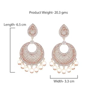 Stunning Cubic Zirconia Chandbali Earrings with Pearls in Rose Gold Plating