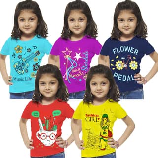 Crazyon girls cotton tshirts tops dress combo pack of 5
