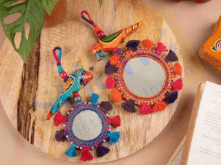 Srjana Thread and Bead Tassel Hanging with Mirror 2pc