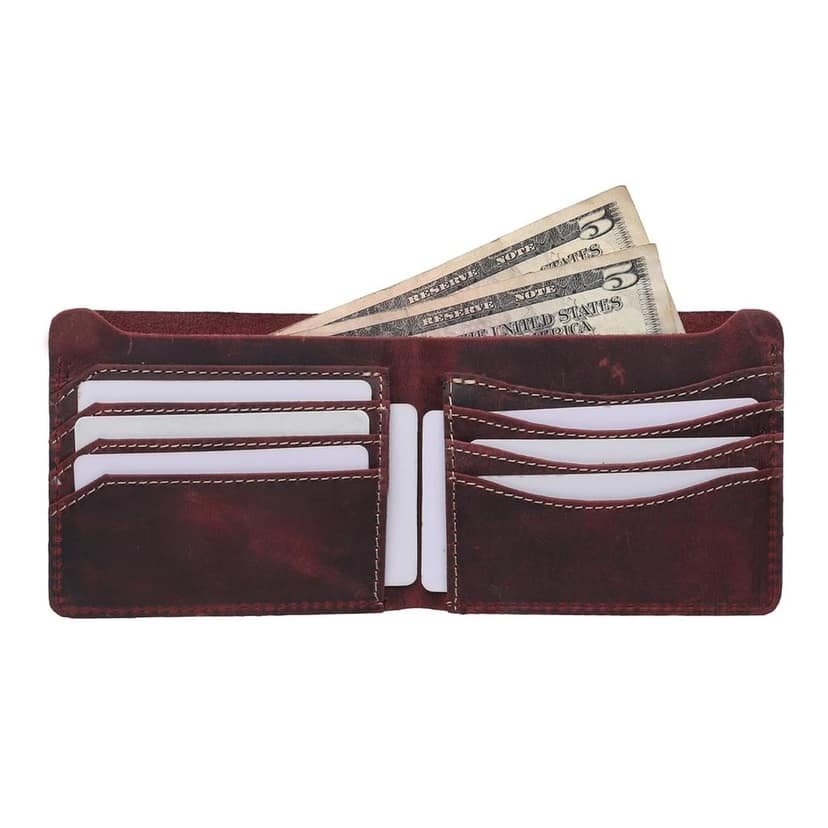 QufiCraft Genuine Leather Two Fold Wallet | Credit/Debit Card/Slim Minimalist | Office ID for Mens and Boys (8 Card Slots) (Dark Red) view 4