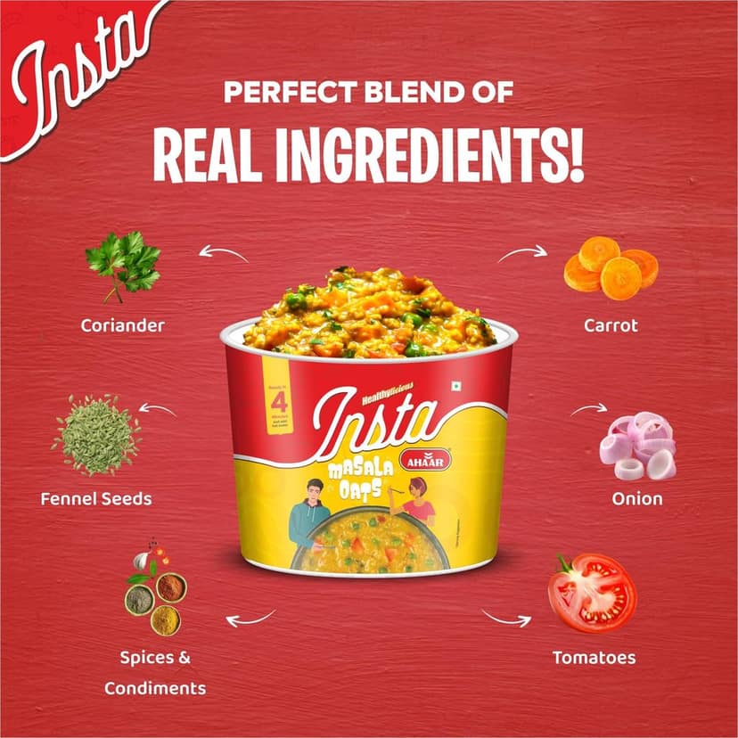 Insta Ahaar Masala Oats - Cup 55g | Ready-to-Eat | Instant Snack view 4
