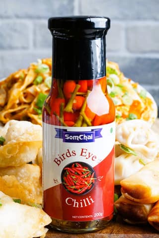 Somchai Thai Bird's Eye Chilli in Vinegar (200g) | Extra Spicy Pickled Peppers | Asian Condiment & garnish