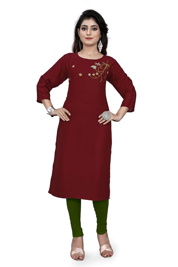 STYLEOO Rayon Embroidered Kurta/kurties for Women and Girls Pack of 4,DARK BLUE, RANI, MAROON & PINK (M, L, XL, XXL) view 4