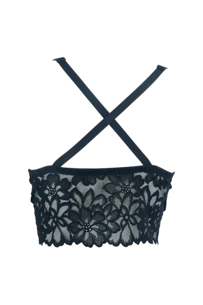 Sheluxe Women’s Floral Lace Longline Bralette with Deep V-Neck, Wire-Free Support, and Adjustable Straps for Everyday Comfort Black view 4