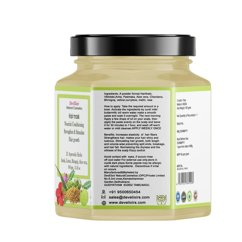 Revitalizing Hair Mask | Promote Healthy Growth and Scalp Wellness | Hair Pack Aloe Vera, Hibiscus, Bhringraj | 21 Ayurvedic herbs Powder view 6