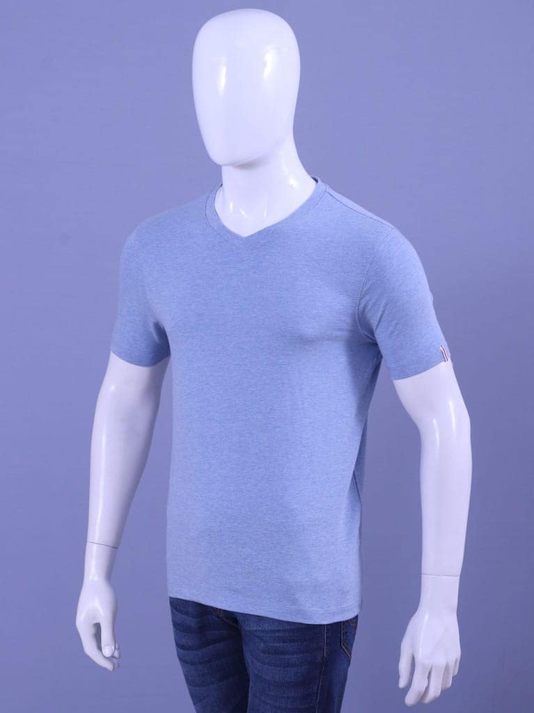 Men's Blue Melange V-Neck T-Shirt view 2