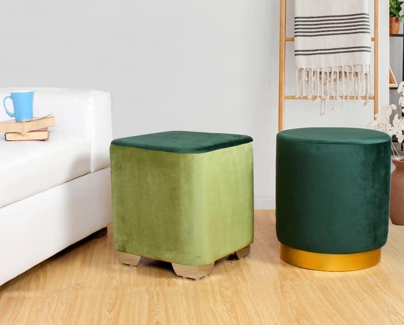 ShadowKart Ottoman Pouffes Sitting Stool for Living Room Furniture Wooden Footstools Puff Mudda Footrest Pouff for Office Home Decor, Combo