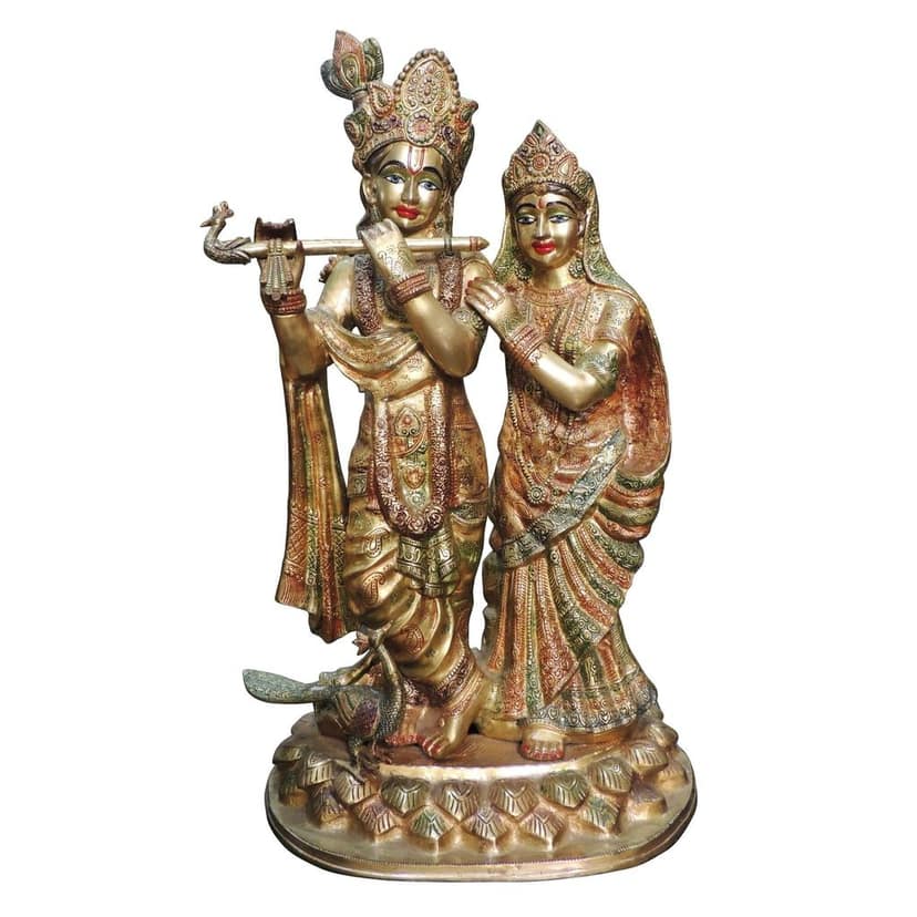 Brass Radha Krishna Idol On Single Base - Decorative Statue, Height : 29 Inch (BSMAS1501 A) view 2
