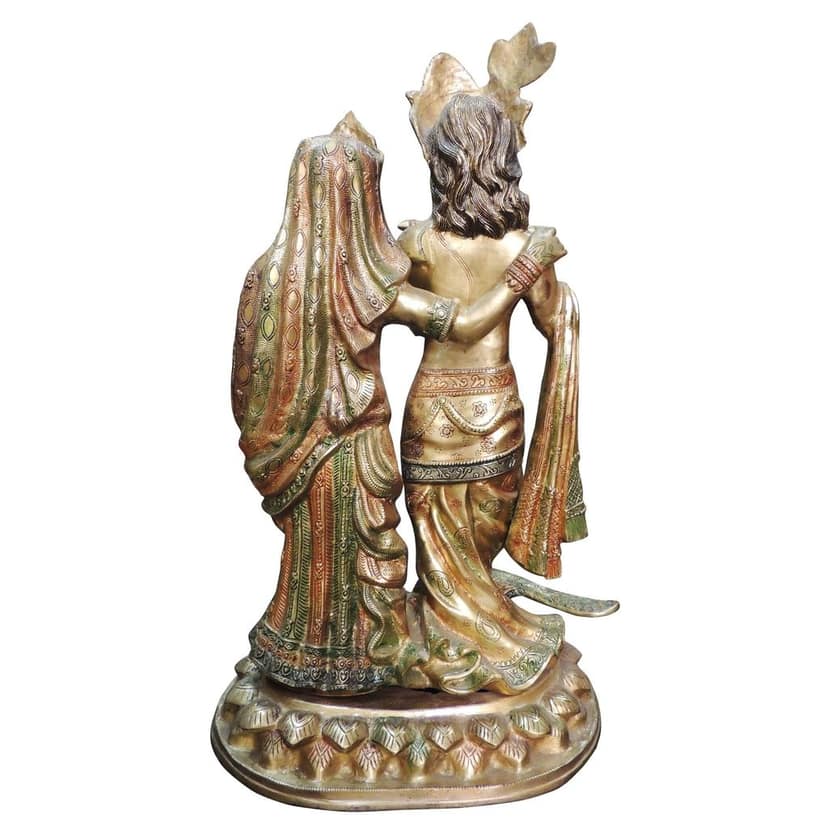 Brass Radha Krishna Idol On Single Base - Decorative Statue, Height : 29 Inch (BSMAS1501 A) view 3