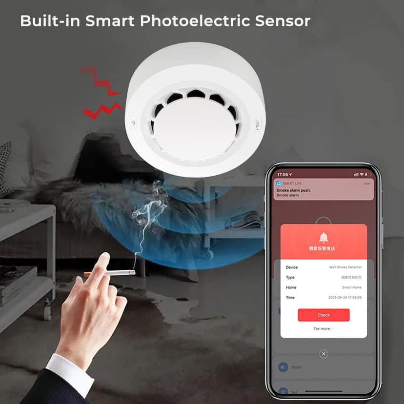 AUSHA Smart Wi-Fi Smoke Detector | Photoelectric Sensor, 90dB Alarm, App Alerts view 4