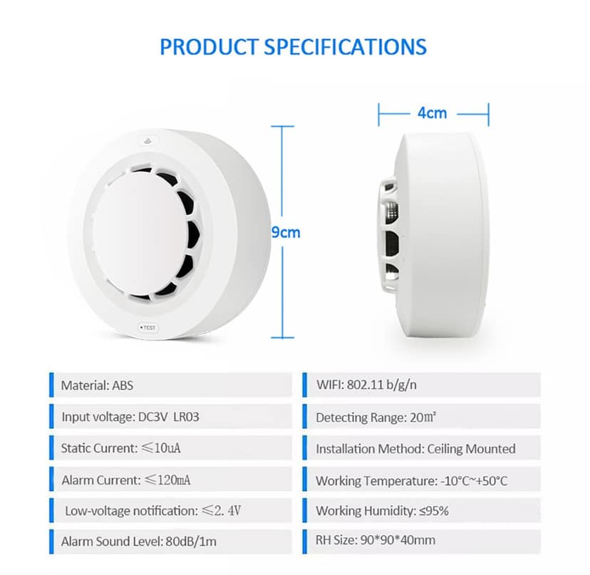 AUSHA Smart Wi-Fi Smoke Detector | Photoelectric Sensor, 90dB Alarm, App Alerts view 7