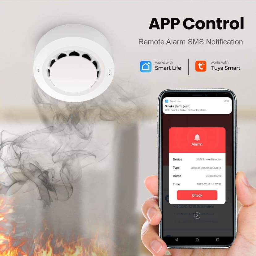 AUSHA Smart Wi-Fi Smoke Detector | Photoelectric Sensor, 90dB Alarm, App Alerts view 8