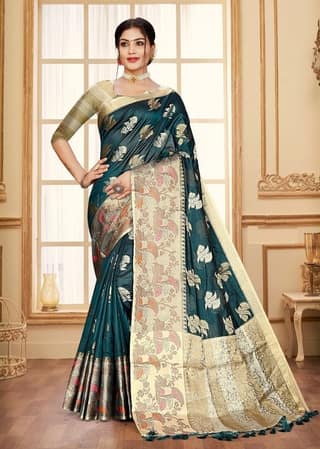 Woven Art Silk Saree in Teal Blue