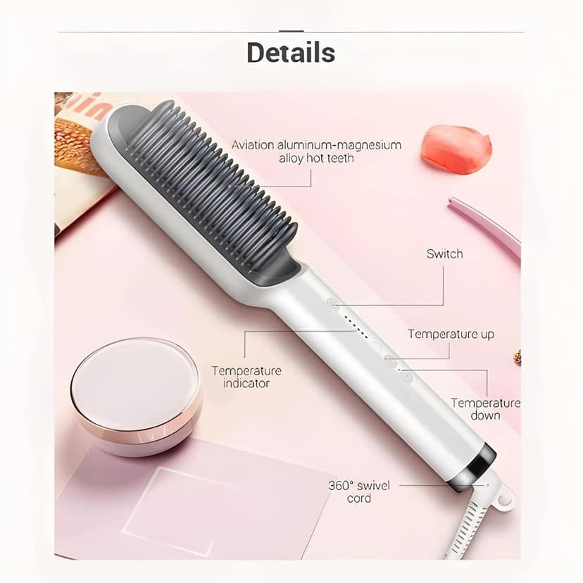 Hair Straightener Comb Brush with 5 Temperature Control | Electric Straightening & Smoothing Comb | Hair Styling Brush for Men, Women & Girls (Original Quality) view 2