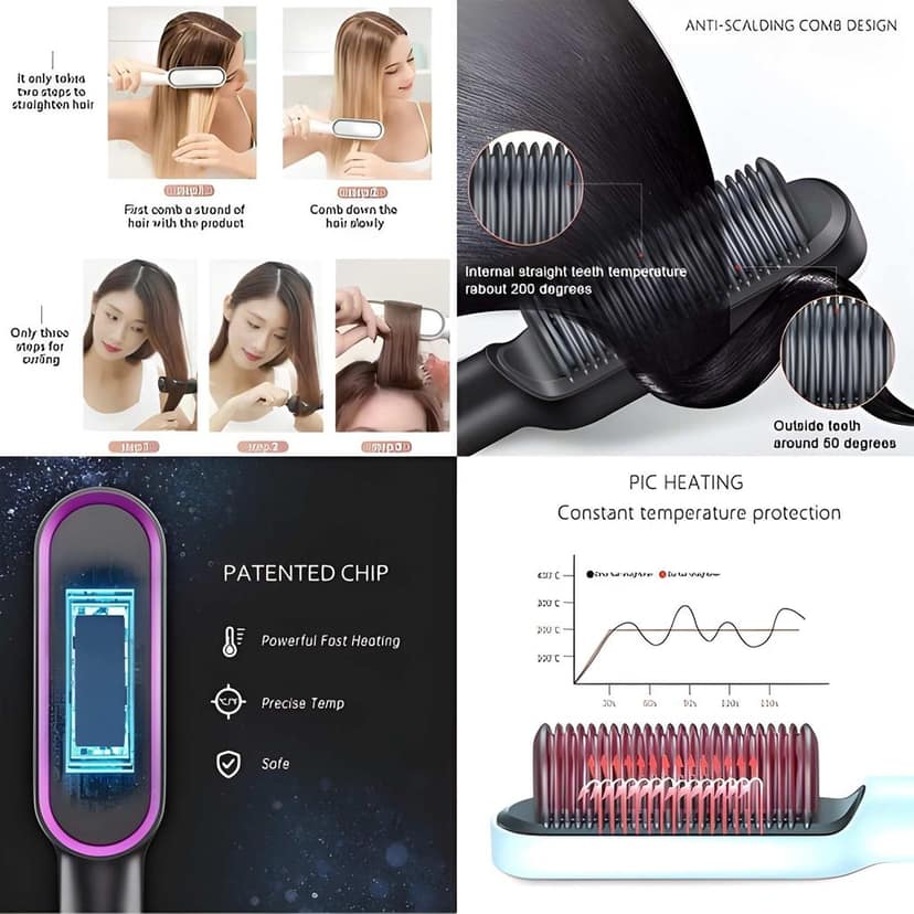 Hair Straightener Comb Brush with 5 Temperature Control | Electric Straightening & Smoothing Comb | Hair Styling Brush for Men, Women & Girls (Original Quality) view 7
