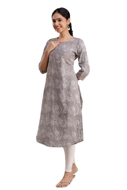 Grey Printed Straight Kurta with White Leggings view 3
