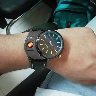 2 in 1 Electronic Lighter LED Lighters Male Quartz Watch -(Black) Brown Watch Lighter Cigarette Lighter(Black)