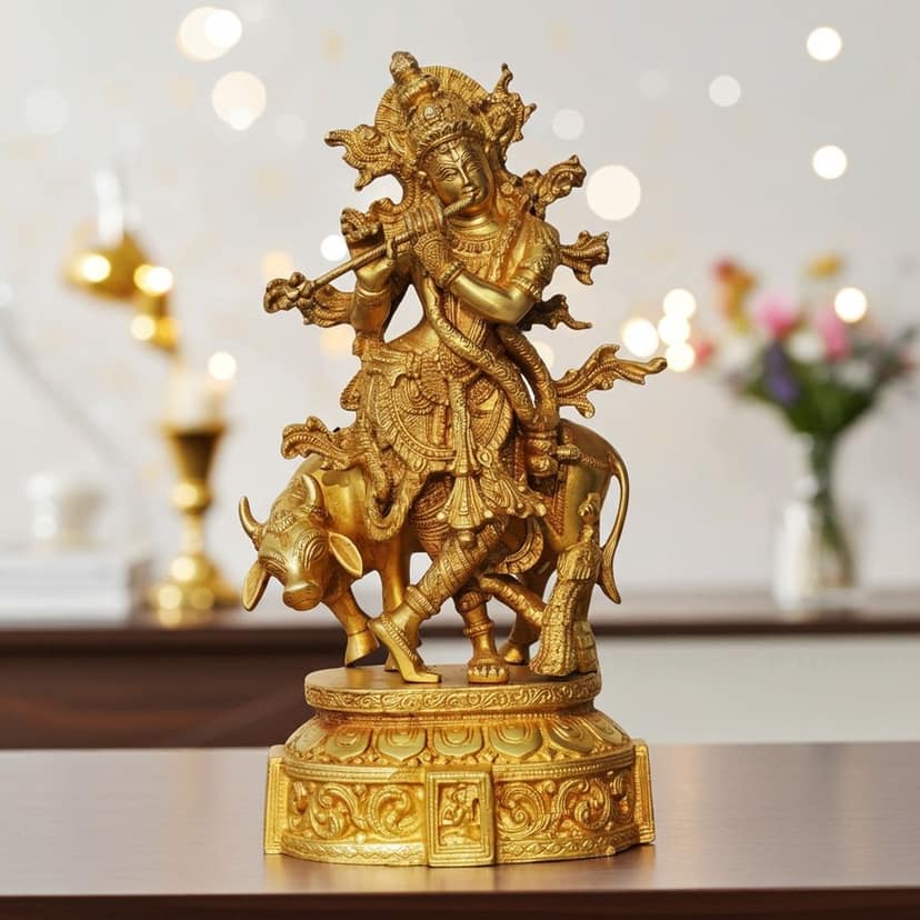 Brass Cow Krishna Idol (BSMAS428)