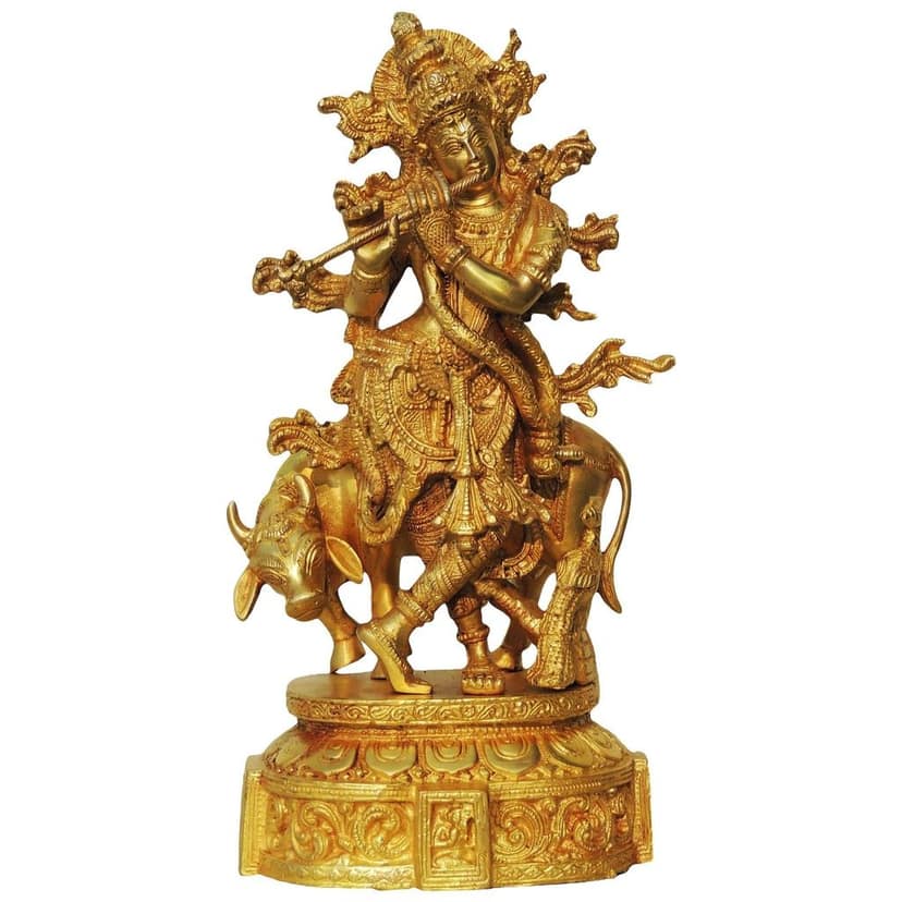 Brass Cow Krishna Idol (BSMAS428) view 2