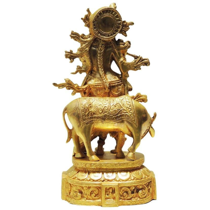 Brass Cow Krishna Idol (BSMAS428) view 3
